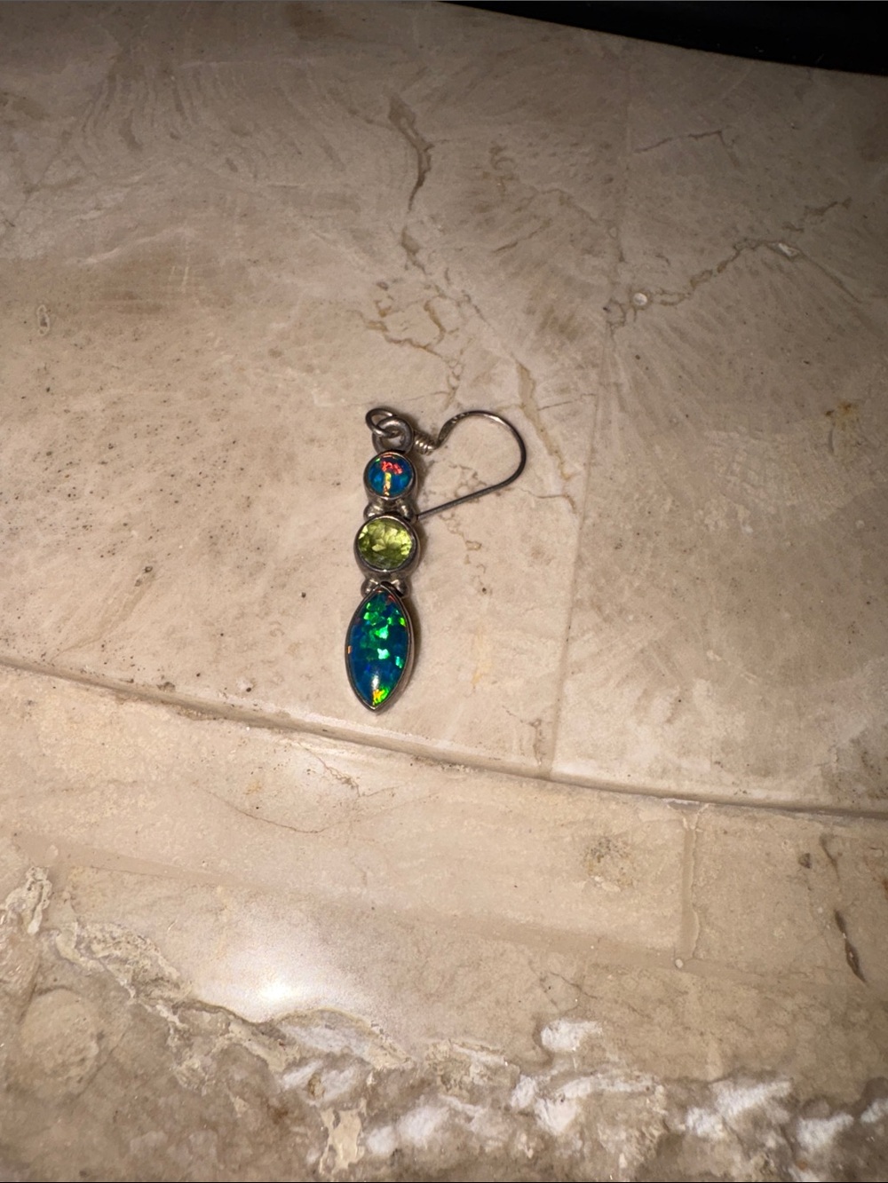 Sterling Drop Earrings with Blue-Green Opal and Peridot Accents